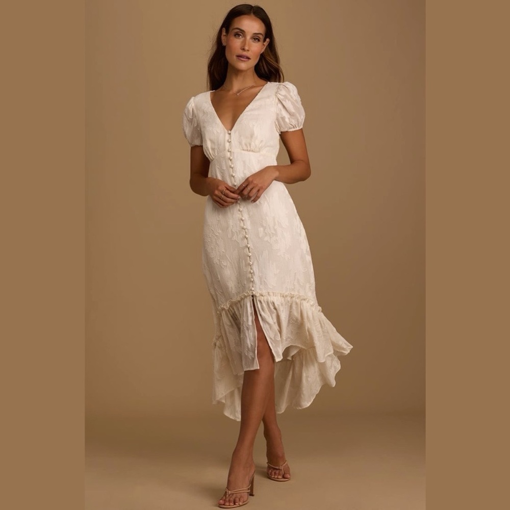 Gala in the Garden Cream Jacquard High-Low Midi Dress